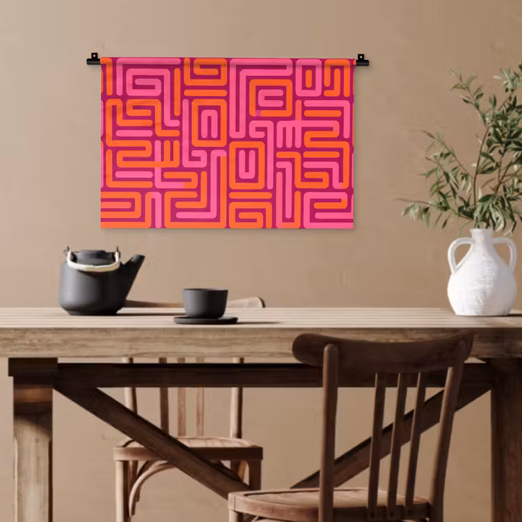 Wandteppich - Zusammenfassung – Muster – Linien – Rosa – Orange — 3