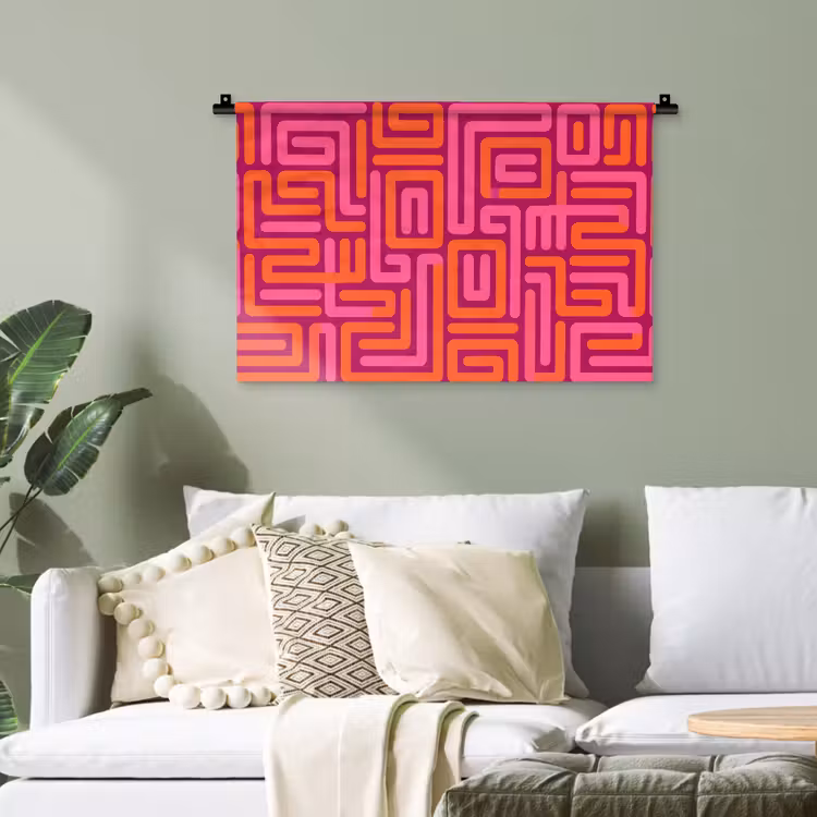 Wandteppich - Zusammenfassung – Muster – Linien – Rosa – Orange — 4