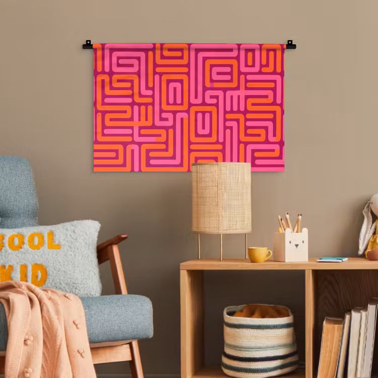 Wandteppich - Zusammenfassung – Muster – Linien – Rosa – Orange — 5