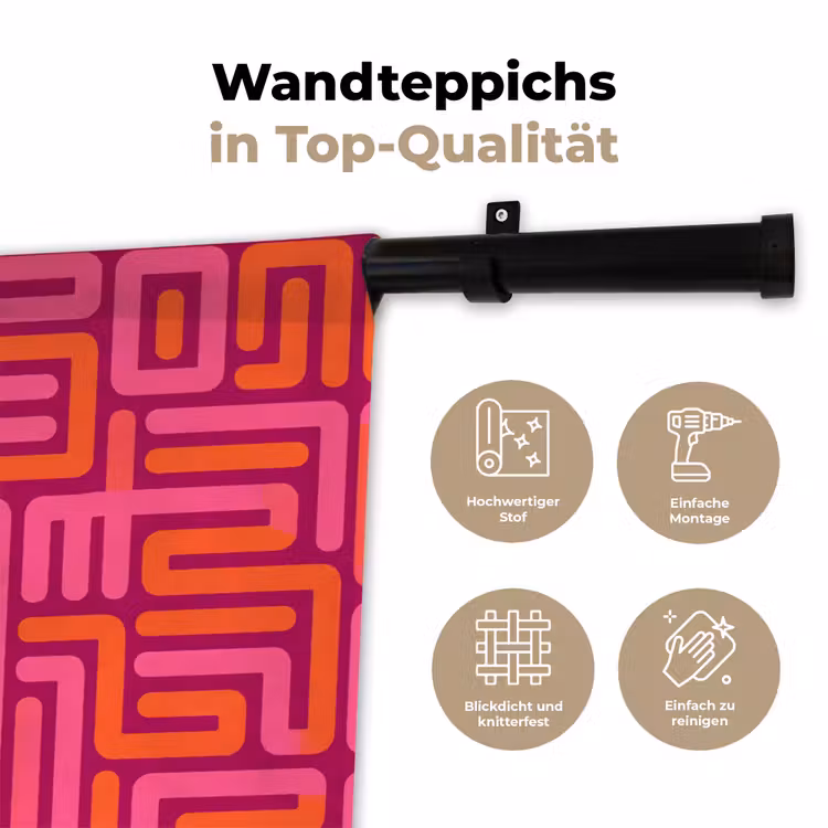 Wandteppich - Zusammenfassung – Muster – Linien – Rosa – Orange — 7