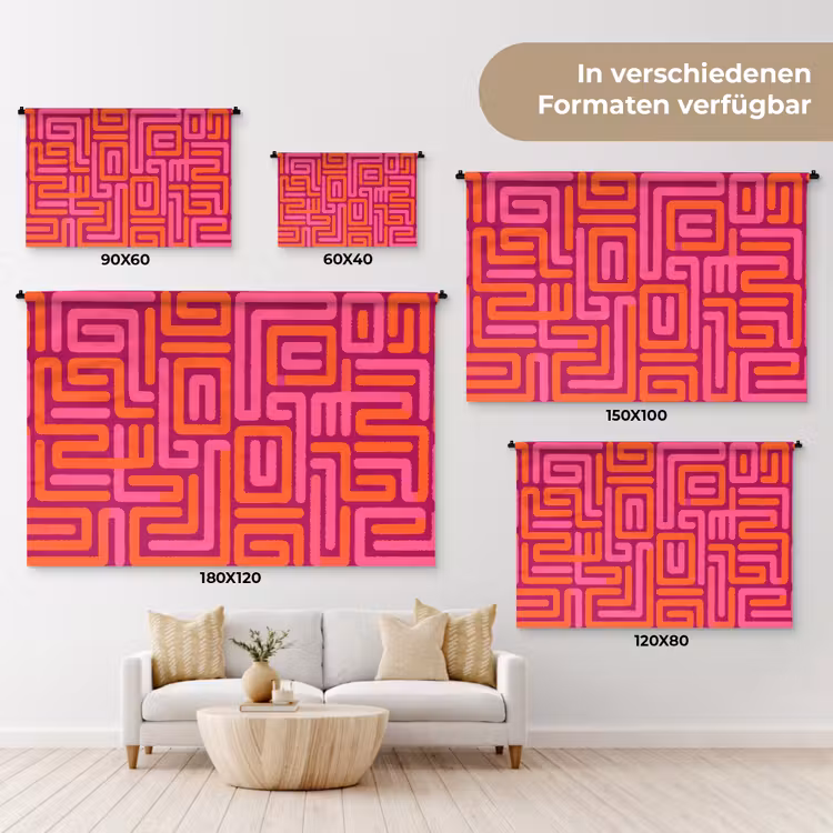 Wandteppich - Zusammenfassung – Muster – Linien – Rosa – Orange — 8
