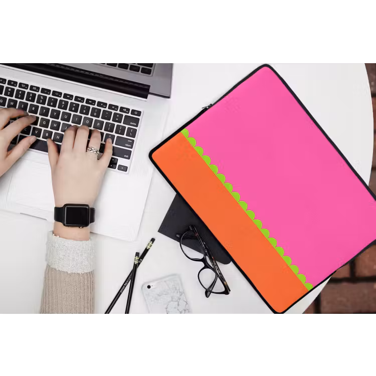 Laptop hülle - Zusammenfassung – Geometrisch – Farbblöcke – Rosa – Orange — 3