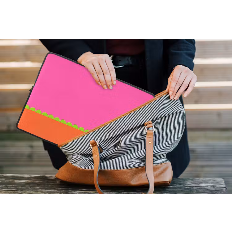 Laptop hülle - Zusammenfassung – Geometrisch – Farbblöcke – Rosa – Orange — 4