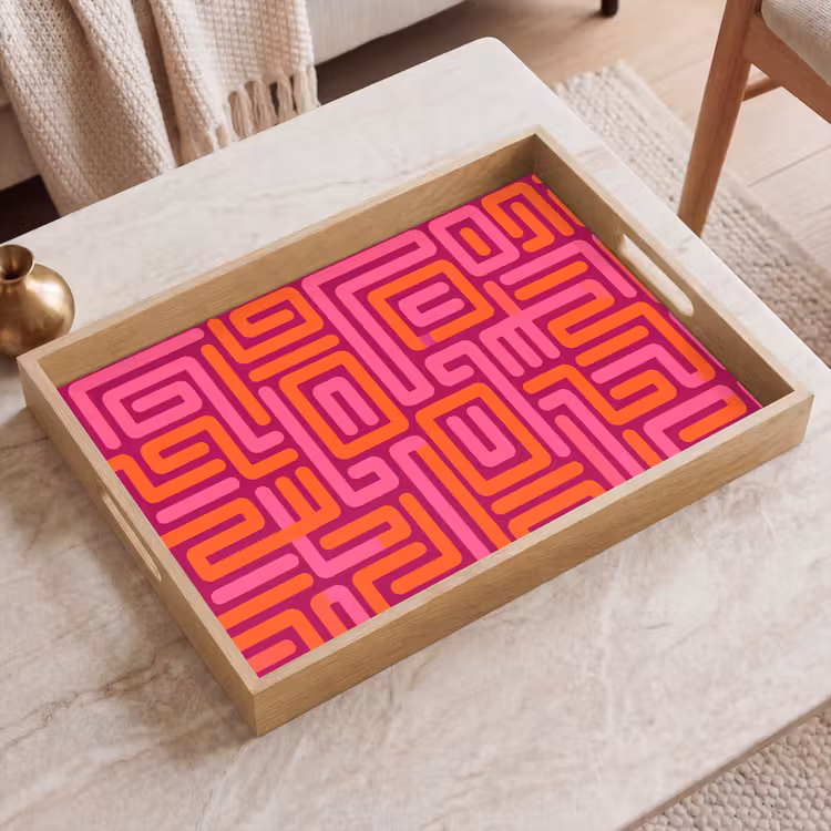 Tablett - Zusammenfassung – Muster – Linien – Rosa – Orange — 2