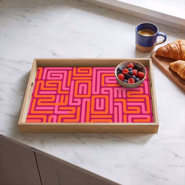 Tablett - Zusammenfassung – Muster – Linien – Rosa – Orange — 4