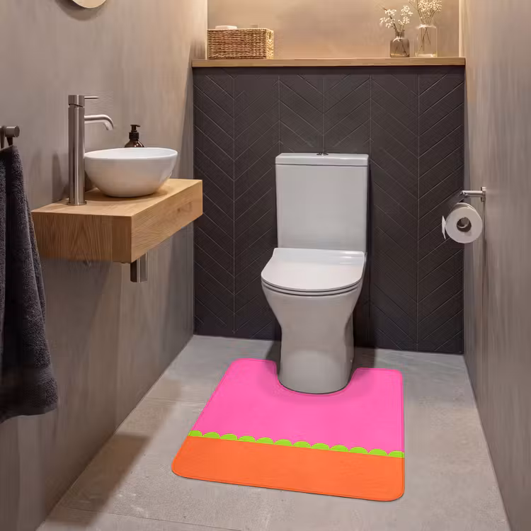WC Vorleger - Zusammenfassung – Geometrisch – Farbblöcke – Rosa – Orange — 2