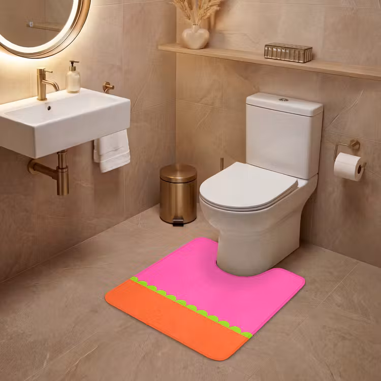 WC Vorleger - Zusammenfassung – Geometrisch – Farbblöcke – Rosa – Orange — 4