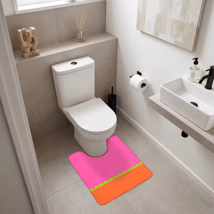 WC Vorleger - Zusammenfassung – Geometrisch – Farbblöcke – Rosa – Orange — 6