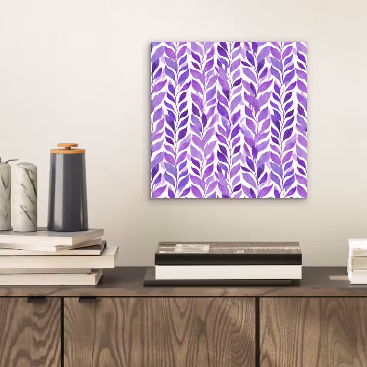 Alu-Dibond-Bild - Lila – Botanisch – Blätter – Aquarell – Zweige – Muster — 2
