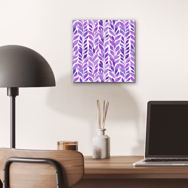 Alu-Dibond-Bild - Lila – Botanisch – Blätter – Aquarell – Zweige – Muster — 6