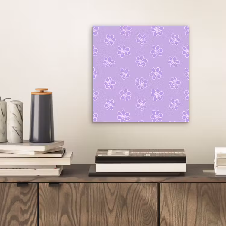 Alu-Dibond-Bild - Lila – Botanisch – Blumen – Handgezeichnet – Muster — 2