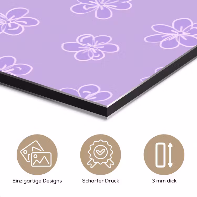 Alu-Dibond-Bild - Lila – Botanisch – Blumen – Handgezeichnet – Muster — 7