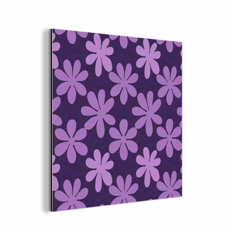 Alu-Dibond-Bild - Lila – Botanisch – Blumen – Retro – Muster — 1