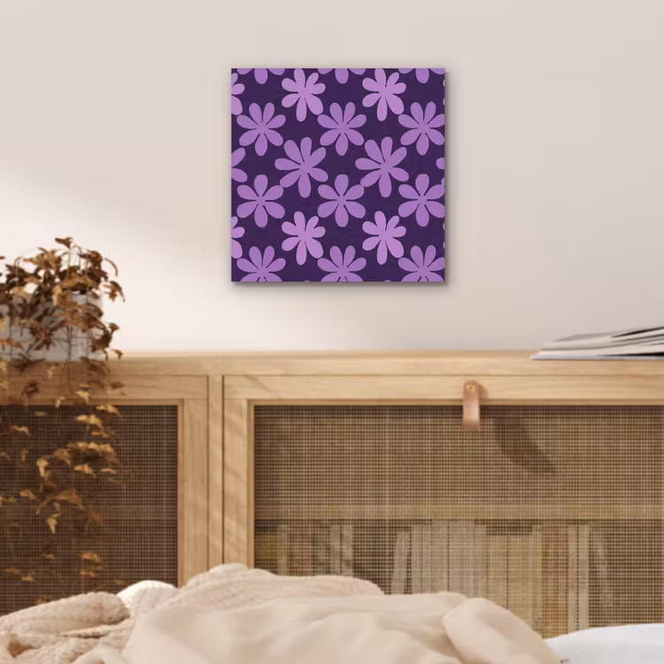 Alu-Dibond-Bild - Lila – Botanisch – Blumen – Retro – Muster — 4