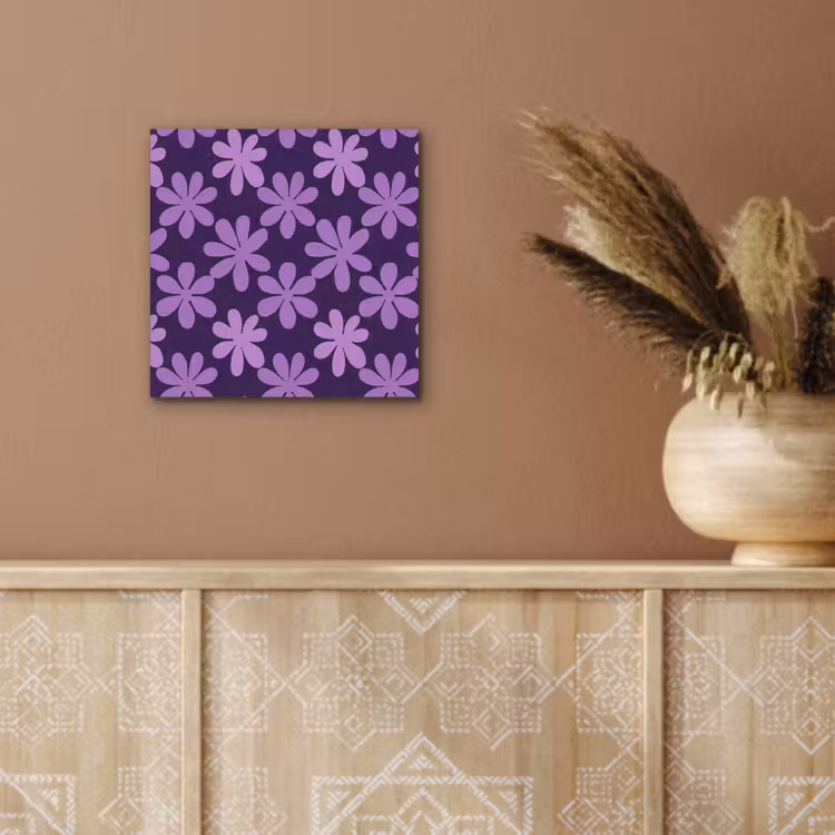 Alu-Dibond-Bild - Lila – Botanisch – Blumen – Retro – Muster — 5