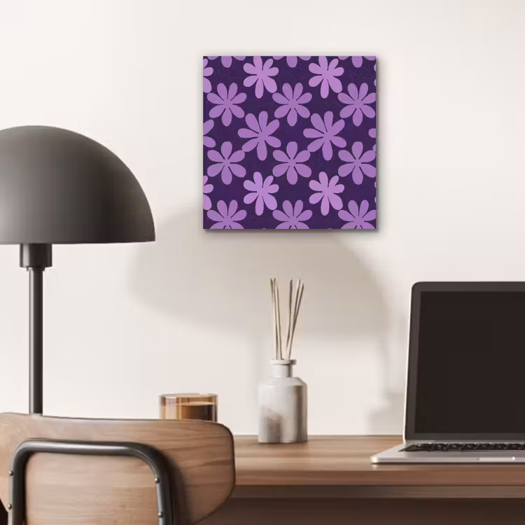 Alu-Dibond-Bild - Lila – Botanisch – Blumen – Retro – Muster — 6
