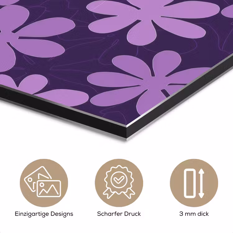Alu-Dibond-Bild - Lila – Botanisch – Blumen – Retro – Muster — 7