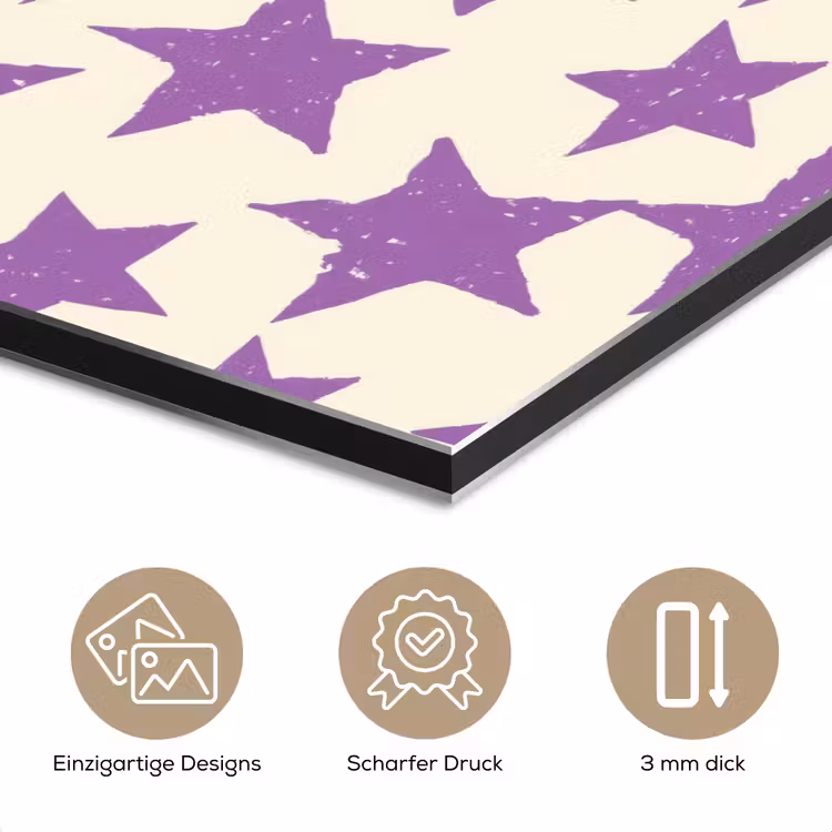 Alu-Dibond-Bild - Lila – Geometrisch – Sterne – Stempel – Muster — 7
