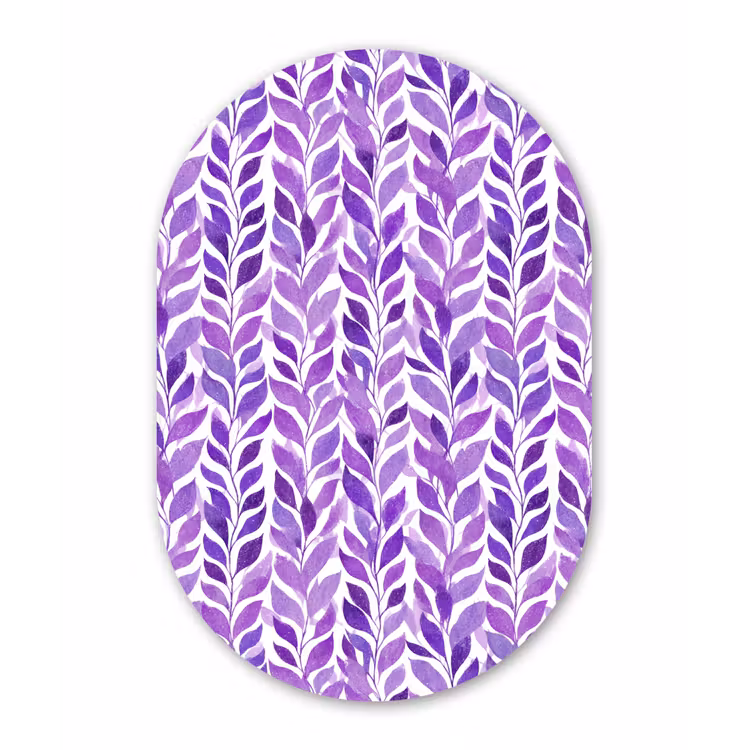 Alu-Dibond-Bild Oval - Lila – Botanisch – Blätter – Aquarell – Zweige – Muster — 1