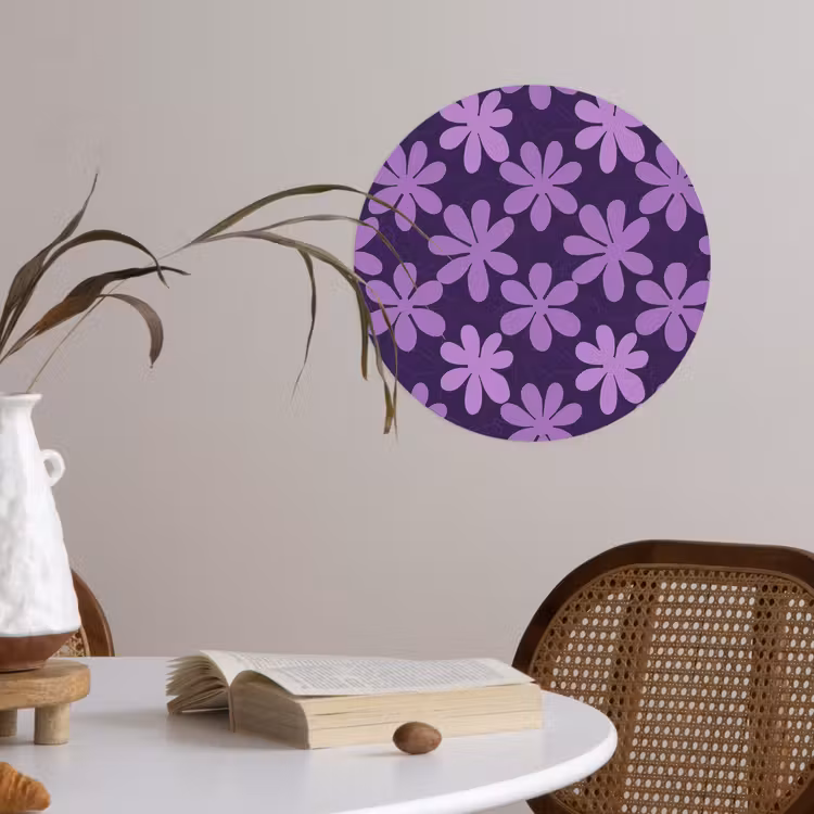 Runde Tapete - Lila – Botanisch – Blumen – Retro – Muster — 4