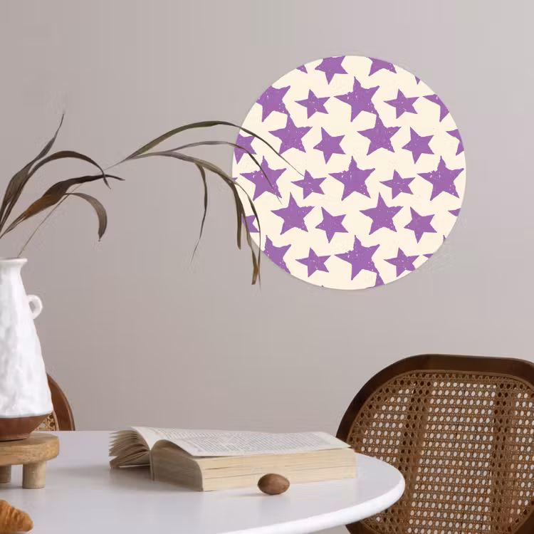 Runde Tapete - Lila – Geometrisch – Sterne – Stempel – Muster — 4