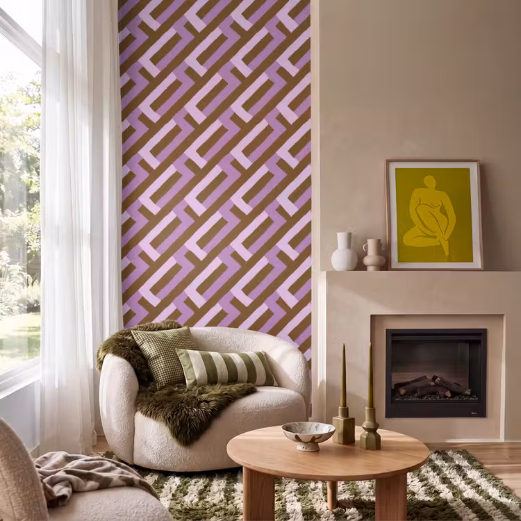 Tapete - Braun – Rosa – Geometrisch – Mäander – Muster — 1
