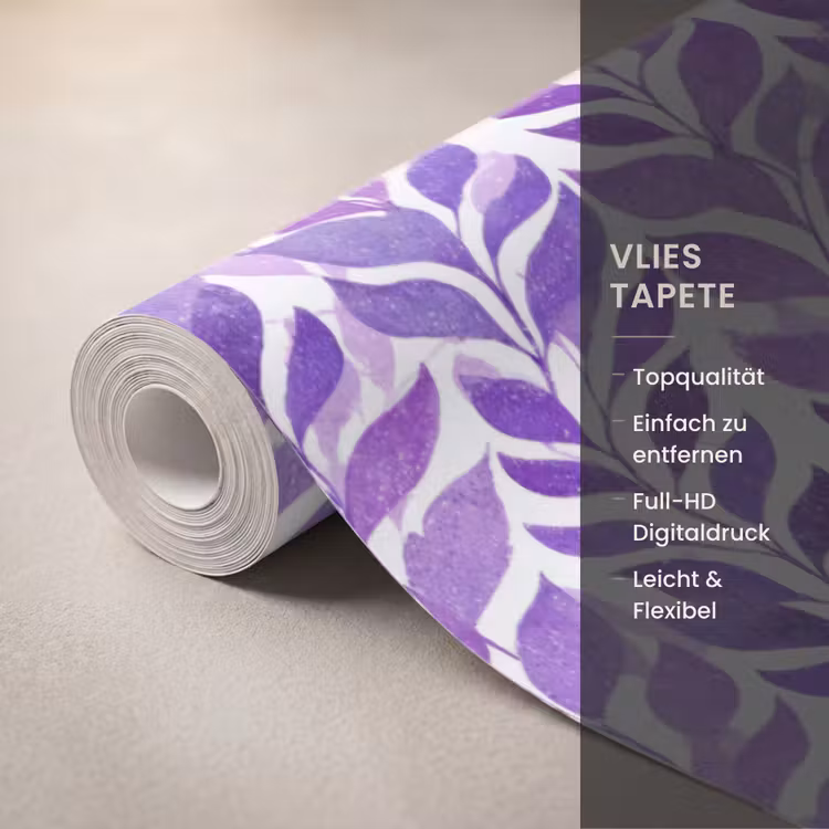 Tapete - Lila – Botanisch – Blätter – Aquarell – Zweige – Muster — 3
