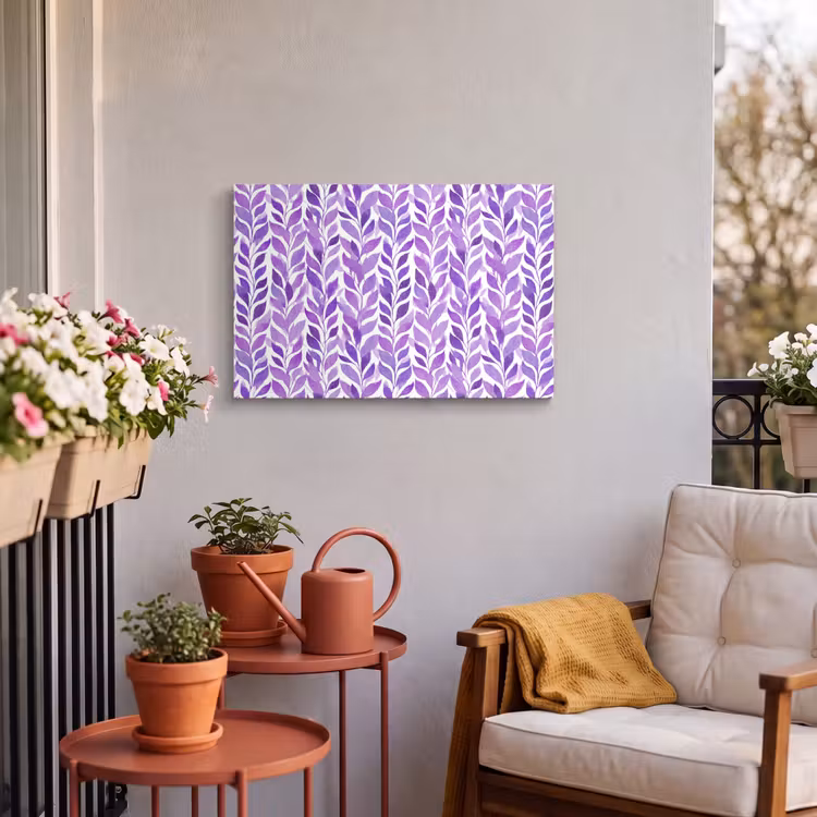 Outdoor Leinwand - Lila – Botanisch – Blätter – Aquarell – Zweige – Muster — 3
