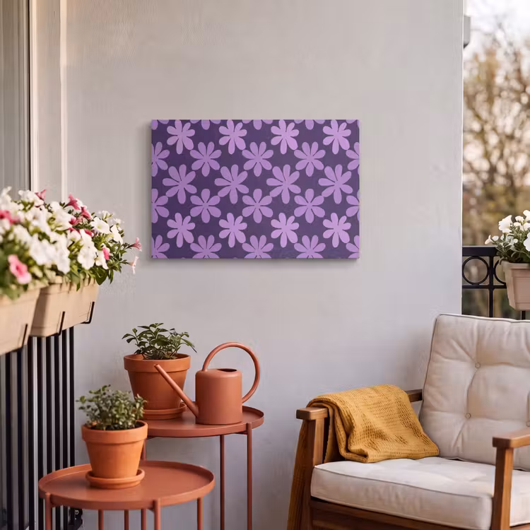Outdoor Leinwand - Lila – Botanisch – Blumen – Retro – Muster — 3