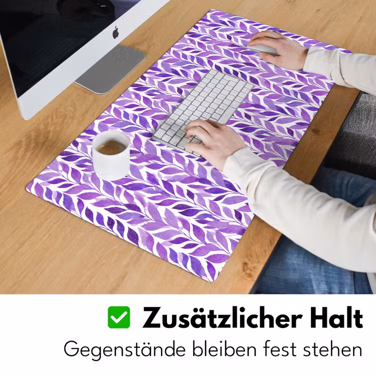 Schreibtischunterlage - Lila – Botanisch – Blätter – Aquarell – Zweige – Muster — 3