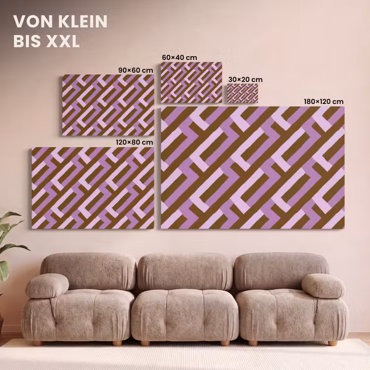 Leinwandbild - Braun – Rosa – Geometrisch – Mäander – Muster — 6