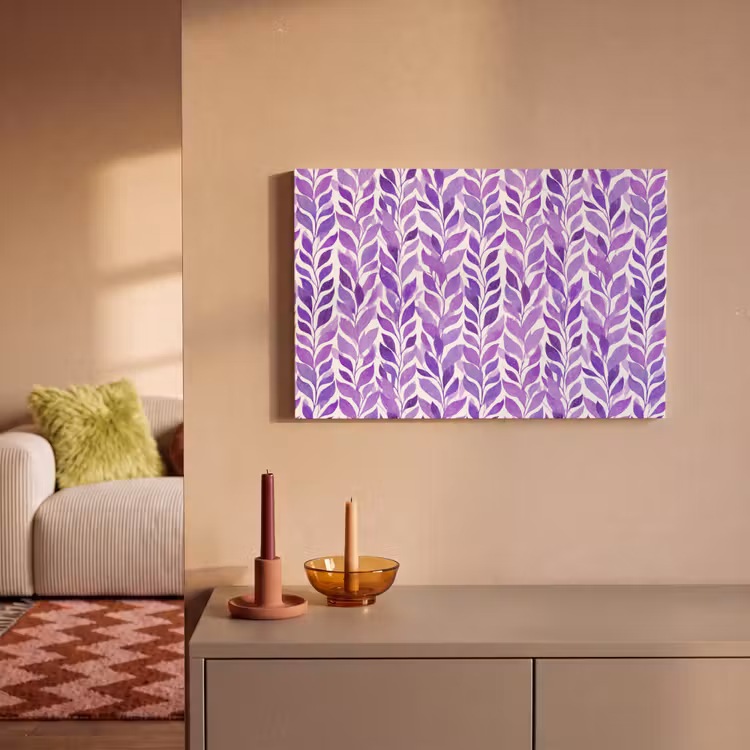 Leinwandbild - Lila – Botanisch – Blätter – Aquarell – Zweige – Muster — 2