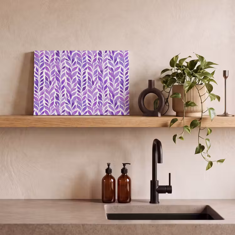 Leinwandbild - Lila – Botanisch – Blätter – Aquarell – Zweige – Muster — 3