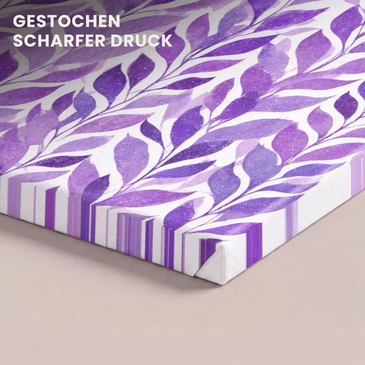 Leinwandbild - Lila – Botanisch – Blätter – Aquarell – Zweige – Muster — 4