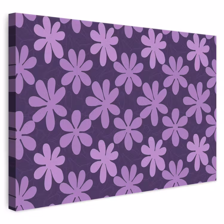 Leinwandbild - Lila – Botanisch – Blumen – Retro – Muster — 1