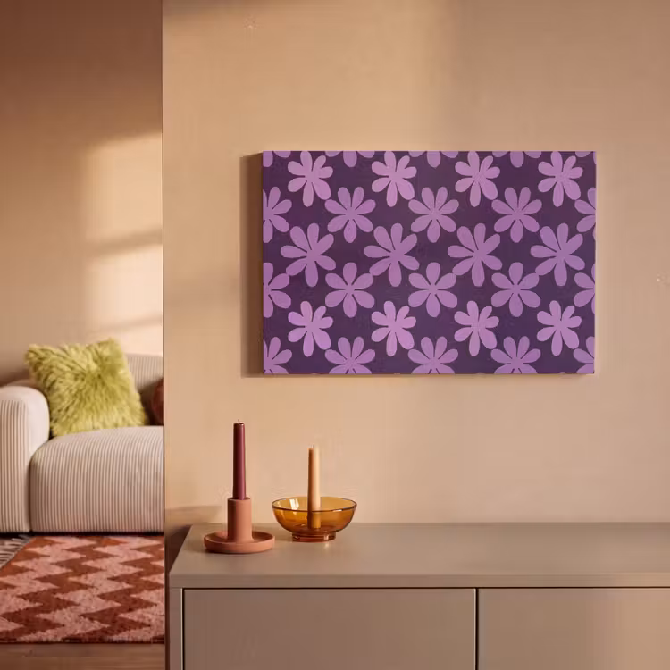 Leinwandbild - Lila – Botanisch – Blumen – Retro – Muster — 2
