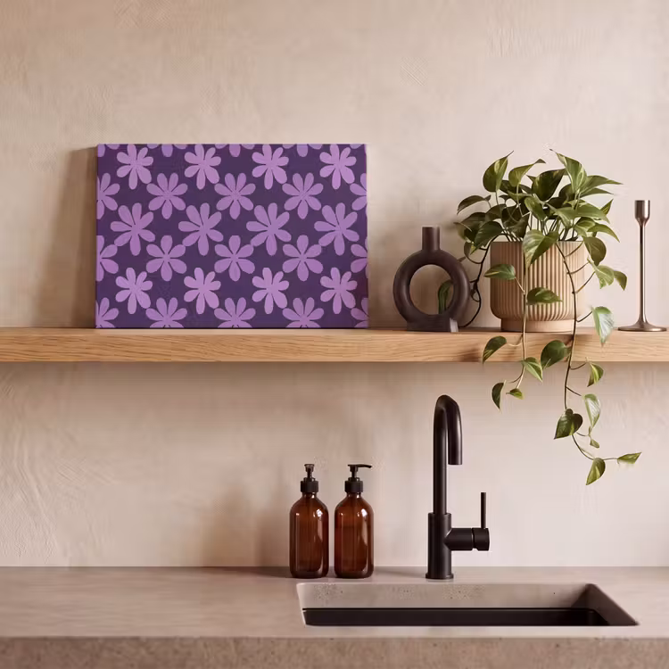 Leinwandbild - Lila – Botanisch – Blumen – Retro – Muster — 3