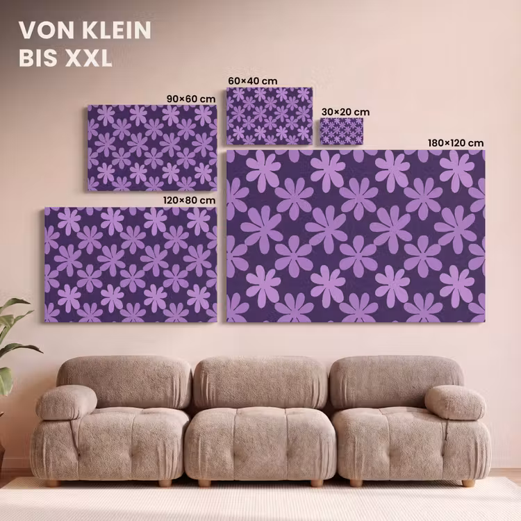 Leinwandbild - Lila – Botanisch – Blumen – Retro – Muster — 6
