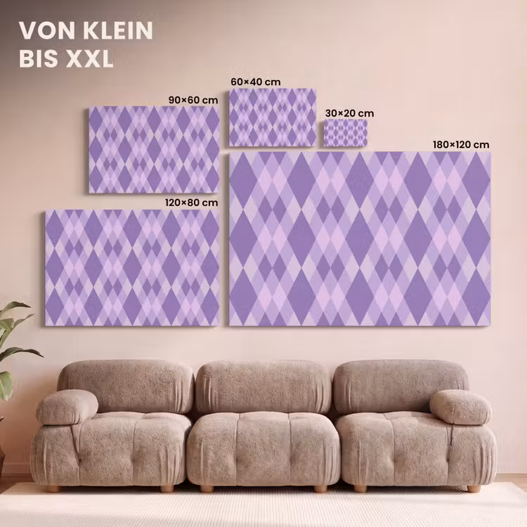 Leinwandbild - Lila – Geometrisch – Rauten – Argyle – Muster — 6