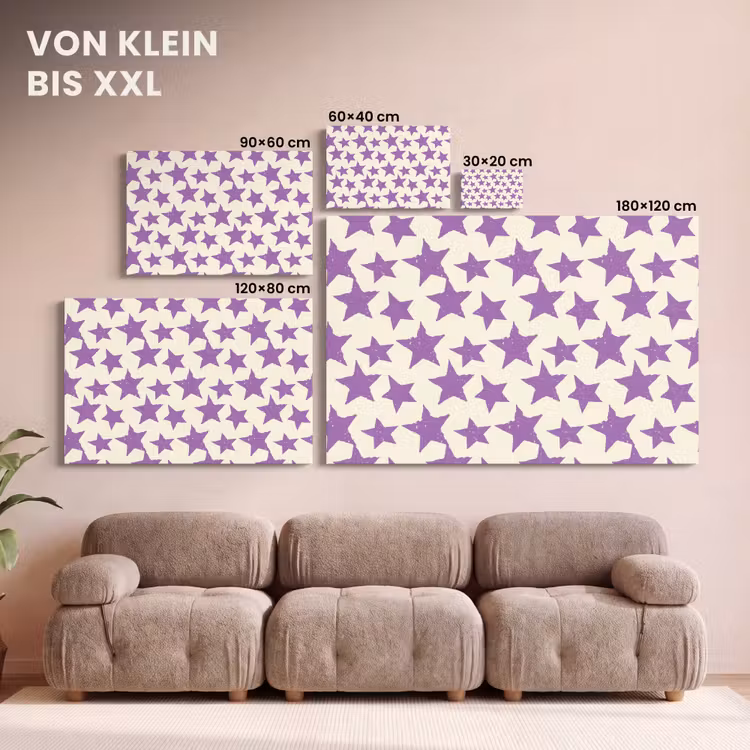Leinwandbild - Lila – Geometrisch – Sterne – Stempel – Muster — 6