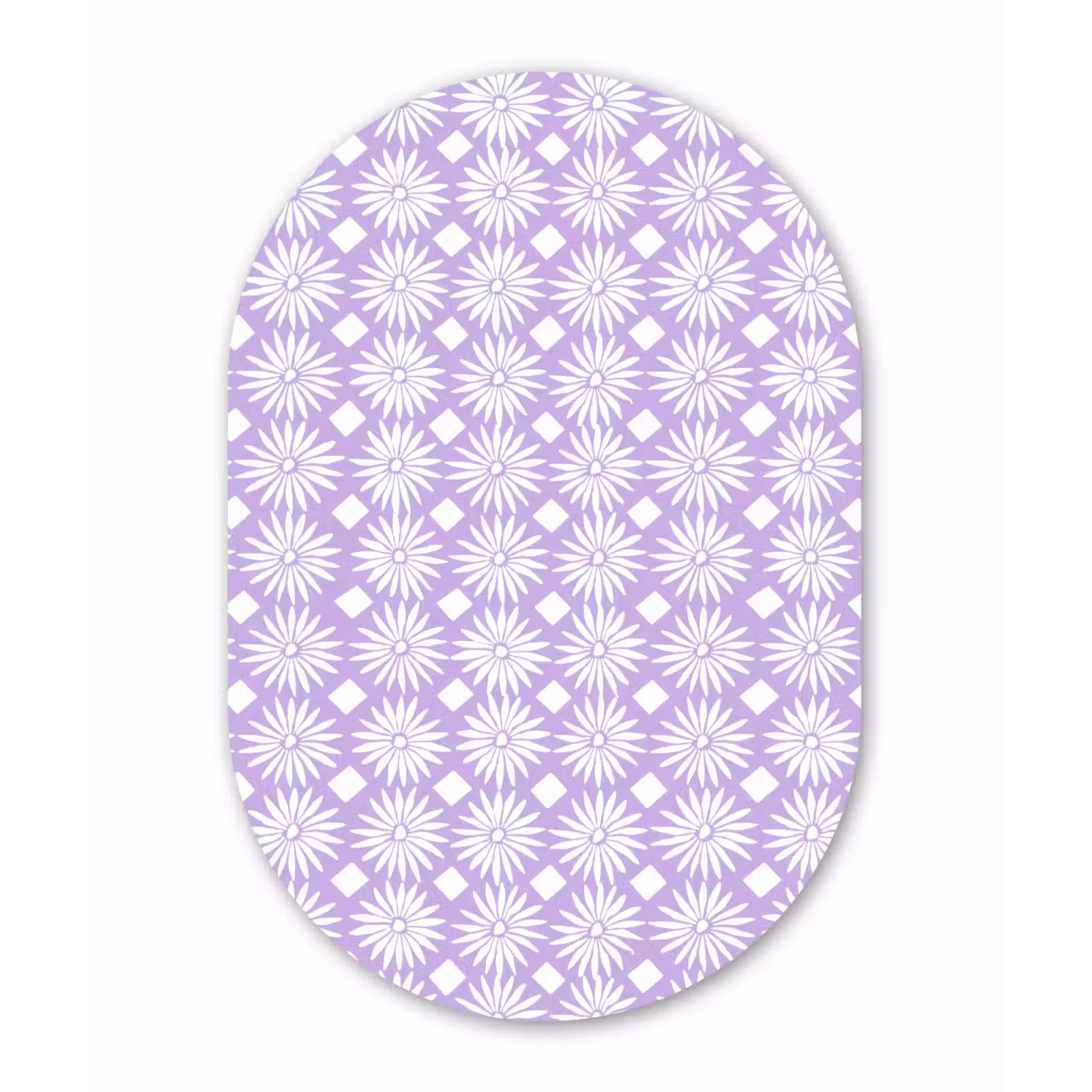 Glasbild Oval - Lila – Botanisch – Blumen – Gänseblümchen – Muster — 1