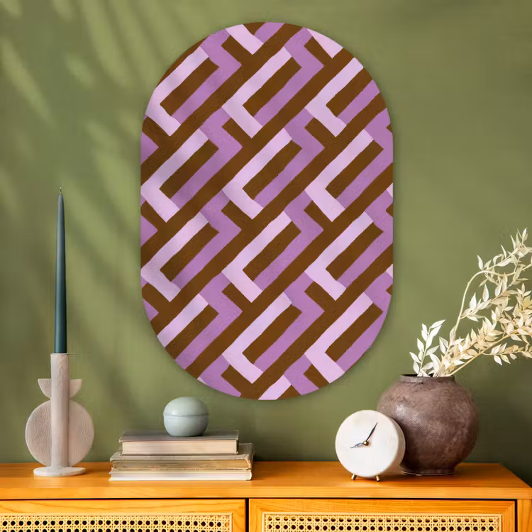 Glasbild Oval - Braun – Rosa – Geometrisch – Mäander – Muster — 2