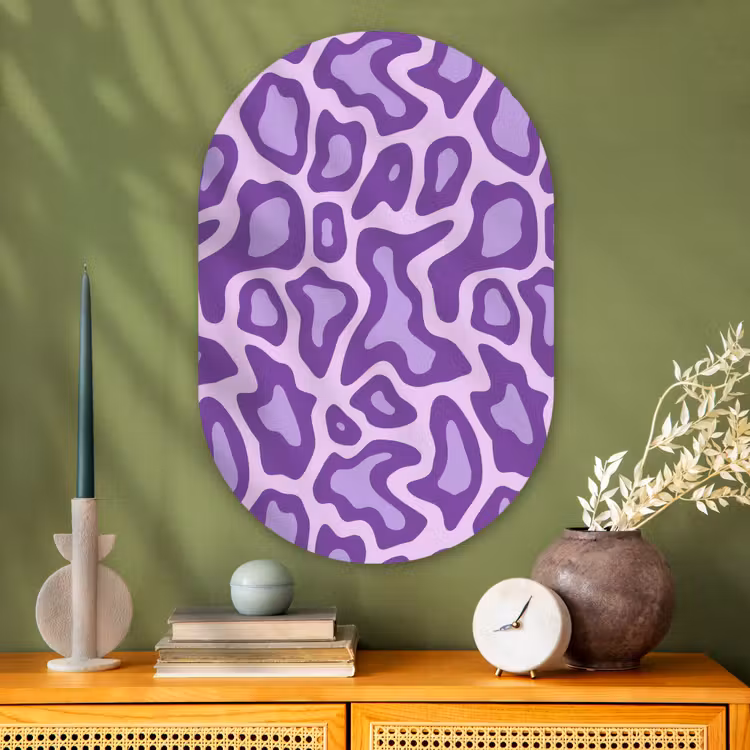 Glasbild Oval - Lila – Abstrakt – Leopard – Flecken – Groovy – Muster — 2