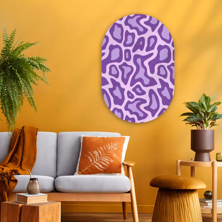 Glasbild Oval - Lila – Abstrakt – Leopard – Flecken – Groovy – Muster — 3
