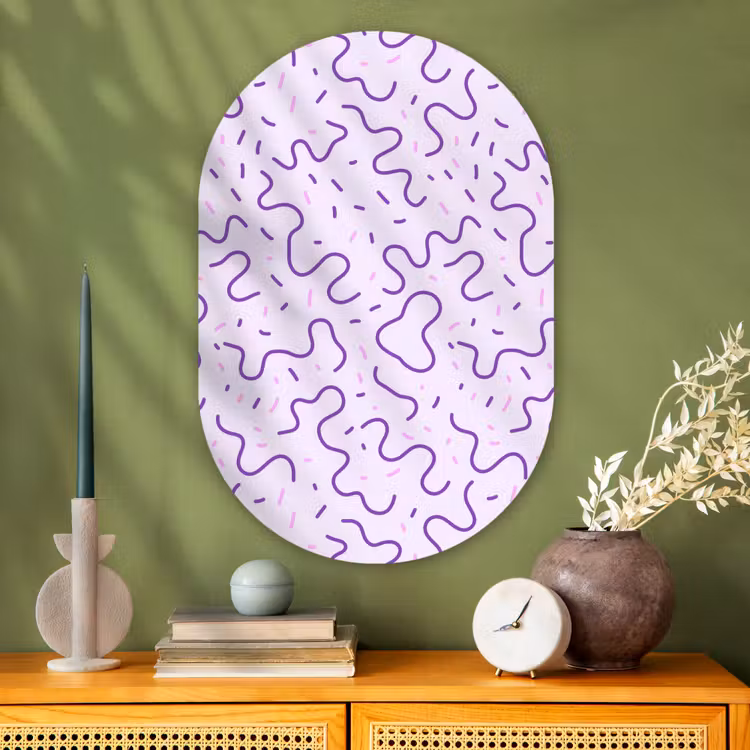 Glasbild Oval - Lila – Abstrakt – Memphis – Retro – Sprenkel – Muster — 2
