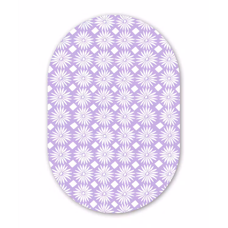 Glasbild Oval - Lila – Botanisch – Blumen – Gänseblümchen – Muster — 1