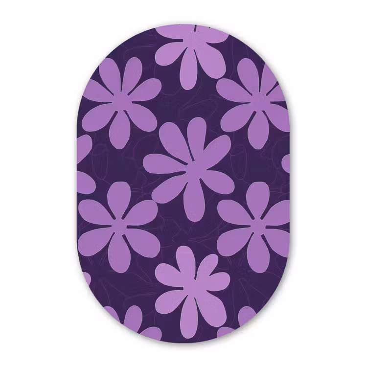 Glasbild Oval - Lila – Botanisch – Blumen – Retro – Muster — 1