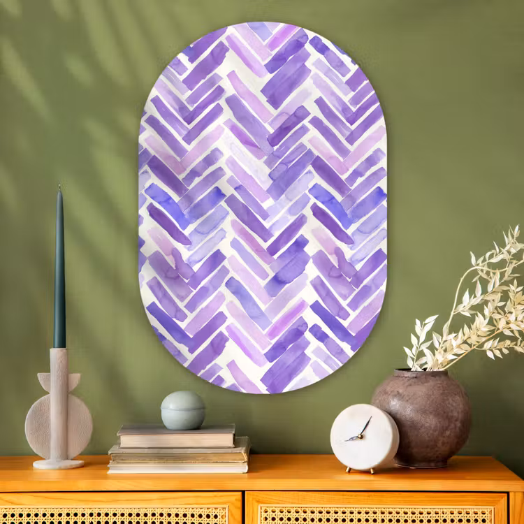 Glasbild Oval - Lila – Fischgrätmuster – Aquarell – Pinselstriche – Muster — 2