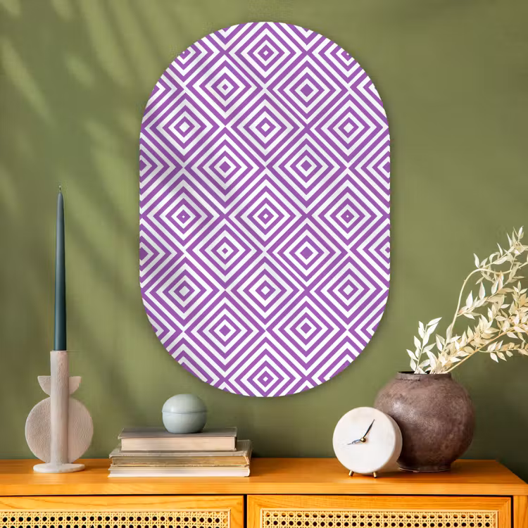 Glasbild Oval - Lila – Geometrisch – Rauten – Konzentrisch – Muster — 2