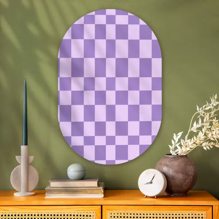 Glasbild Oval - Lila – Geometrisch – Schachbrettmuster – Blöcke – Muster — 2